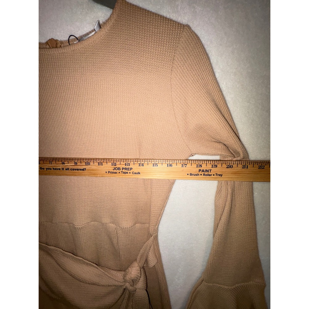 Hello Molly You for Me Beige Waffle Knit Wrap Mini Dress Bell Sleeve US 6/M NEW - Picture 5 of 12